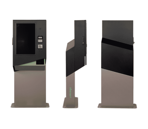 Entringo Cashless payment Kiosk Vorder Seiten und Rueckansicht
