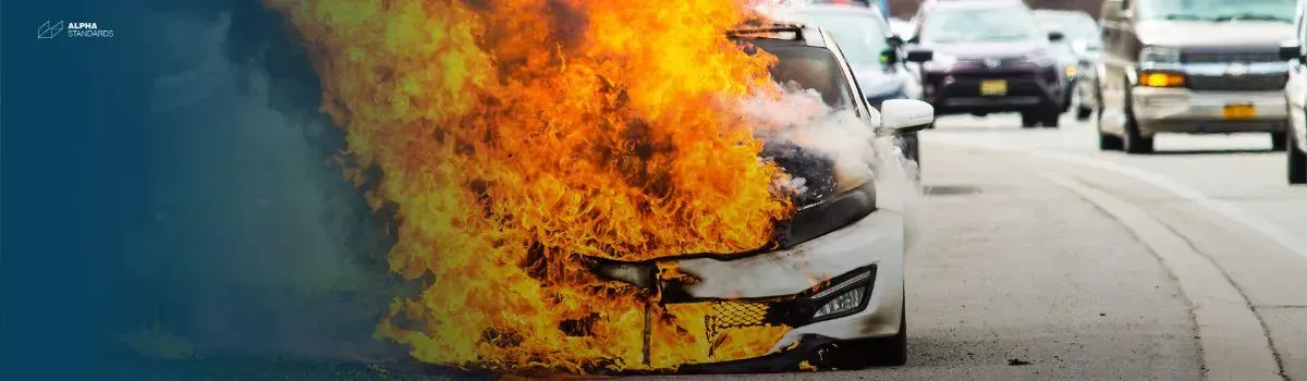 Elektroauto-Brand in einem Parkhaus, Brandschutz-Thema